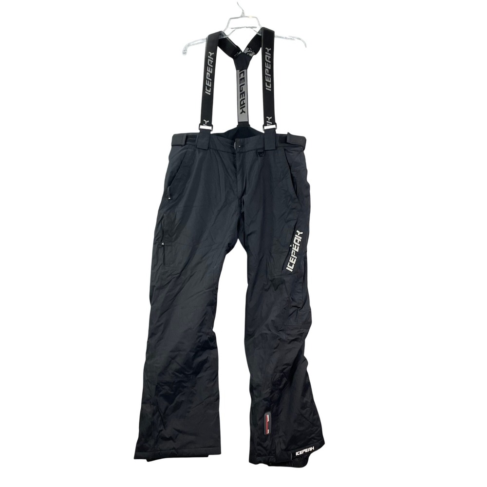 Icepeak Snow Pants Mens 52 Black RECCO Suspenders Ski Winter Outdoor Sport